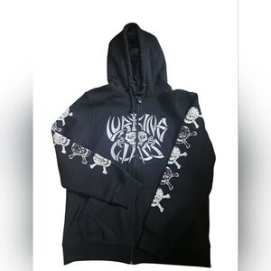 LURKING CLASS Black Full Zip Hoodie sweater skulls Goth streetwear Embroidery M
